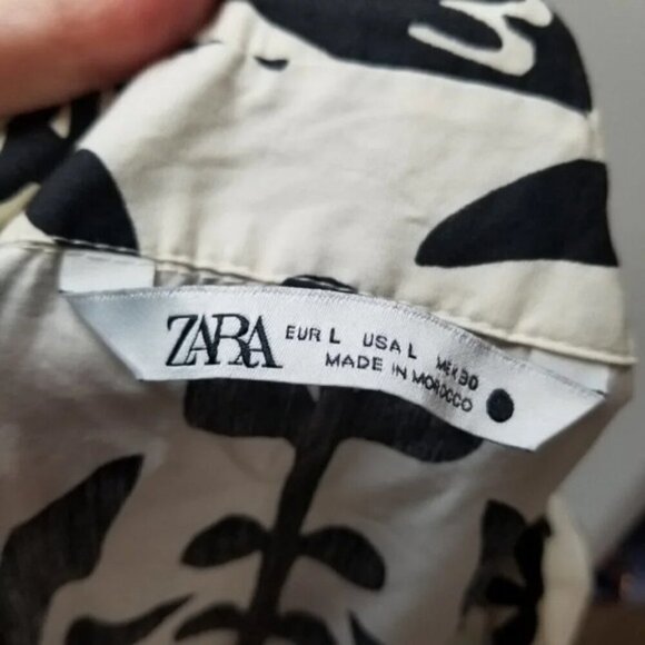 Zara Floral Printed Black White Kimono Belt Dress L - Picture 6 of 15